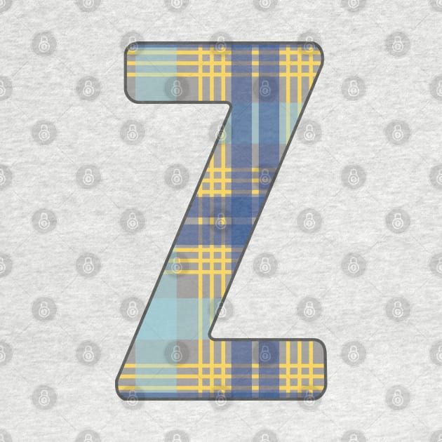 Monogram Letter Z, Blue, Yellow and Grey Scottish Tartan Style Typography Design by MacPean